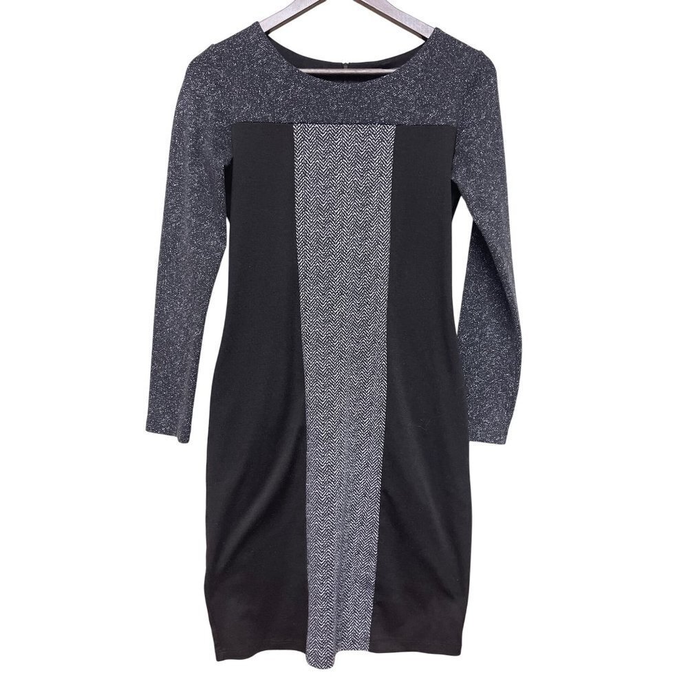 Robert Kitchen Women's Long Sleeve Black Colorblock Knee Length Size Small
